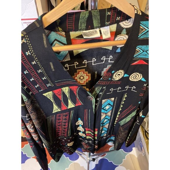 Chico's Multicolor Single Button Stretchy Slinky Long Sleeve Cardigan Sz XL - Picture 5 of 7